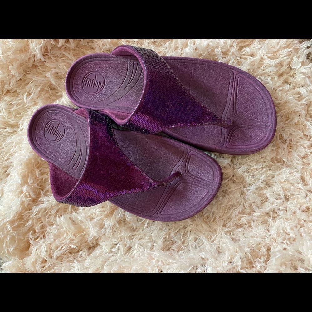 Purple rhinestone FitFlops size 9